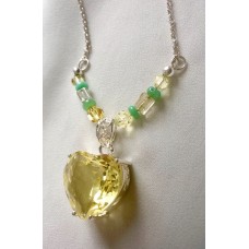 396 collier coeur citrine, chrysoprase, argent sterling